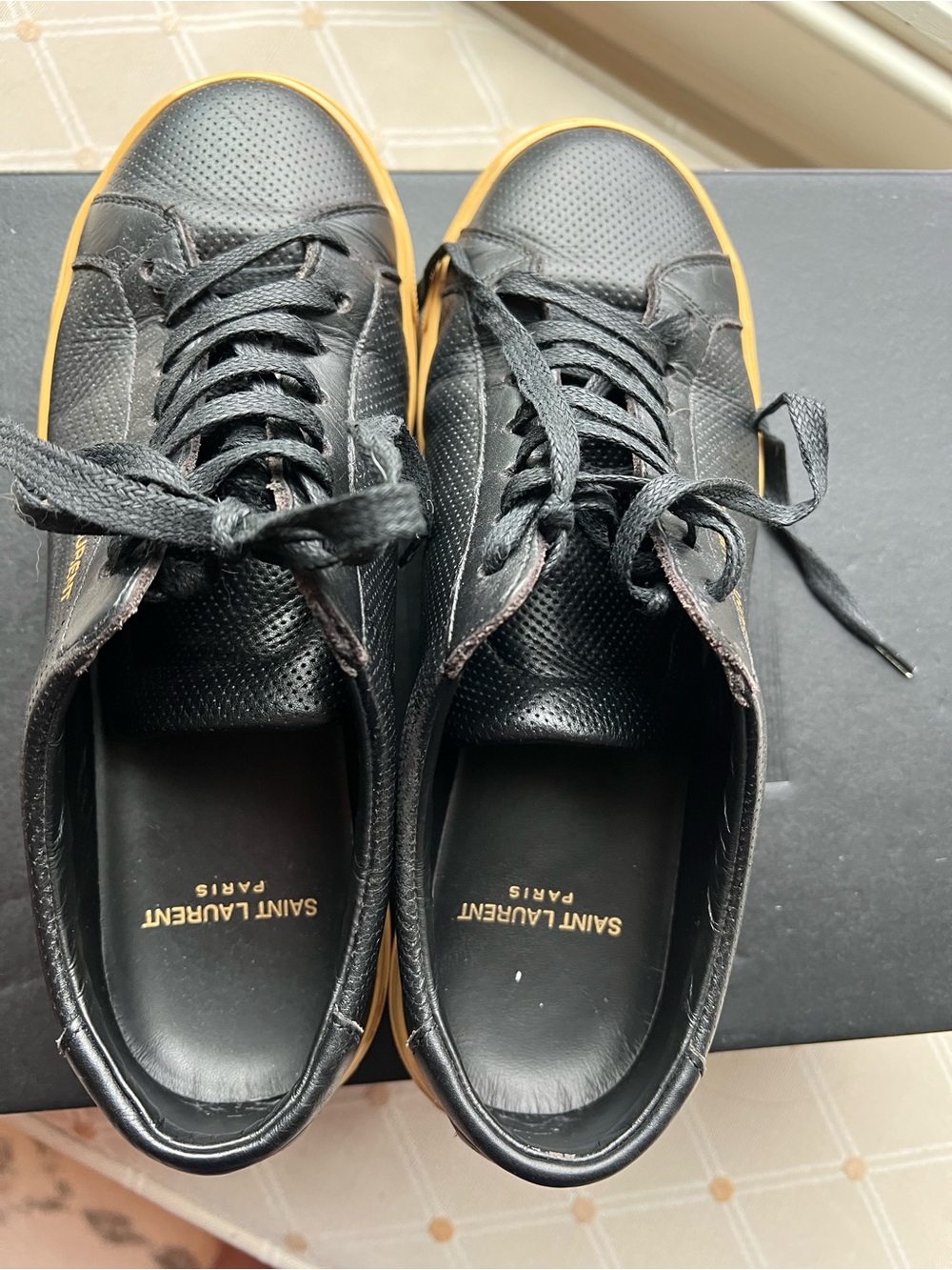 Saint Laurent Black Leather Low-Top Sneakers with Tan Gum Sole - Picture 12 of 14